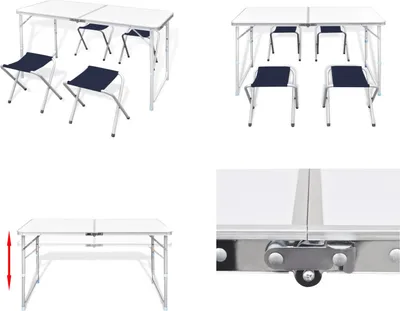 Immagine prodotto di Tavolo da campeggio con 4 sedie pieghevoli in alluminio regolabili in altezza 120 x 60 cm - Mobili da campeggio - Mobili da campeggio - Set tavolo da campeggio con sgabelli - Mobili pieghevoli
