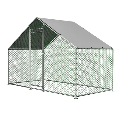 Produktbild von Kleintierkäfig für Hühner und Kaninchen - Outdoor Metallgehege - 3 x 1,5 x 2 m - Edelstahl - Wasserdichte PE-Plane - Sicherheitsschloss - Grün