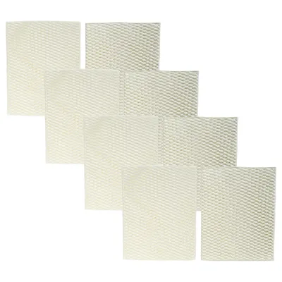 A set of eight white filters arranged in a staggered pattern against a white background.