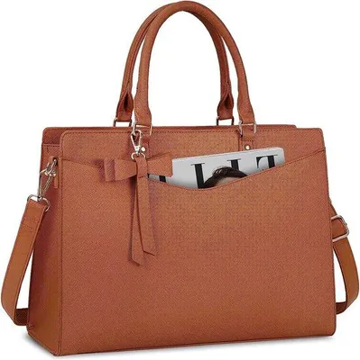 Immagine prodotto di Famanu: Borsa shopper, grande tasca per laptop da 15,6 pollici, borsa da lavoro, borsa a tracolla in , color marrone