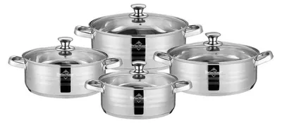 Obrázek produktu pro SWISS HAUS, sada 4 hrnců z nerezové oceli, 24/26/28/30 cm, včetně poklic, stříbrná barva