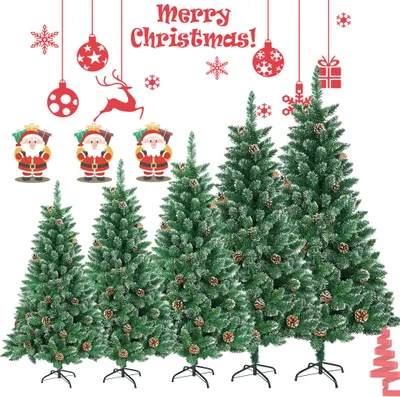 Productafbeelding van XINZI, 180 cm kunstkerstboom met sneeuweffect en kegeltjes – PVC, metalen voet, segmentmontage, dennenboomvorm, kerstdecoratie