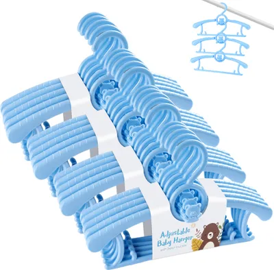 Produktbild von 20-Teilig Kinderkleiderbügel mit Stapelbaren Bärchen-Haken, 29cm bis 37cm Ausziehbare Babykleiderbügel, Neues Kunststoff Ideal für Baby und Kind, Blau