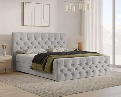 Produktbild von Chesterfield Boxspringbett, Kontinentalbett aus Samt, Polsterbett, dekorativem Kopfteil Doppelbett mit Bonell-Matratze, Topper und Bettkasten (gepolstertes Kopfteil, Boxspring) - Boxspringbett 13 140x200 – Hellgrau (Flow 23)