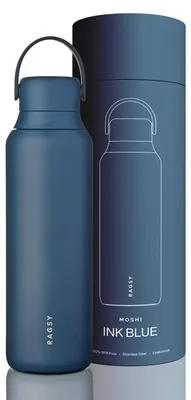Zdjęcie produktu dla Butelka termiczna z ceramicznym wnętrzem Ragsy MOSHI 600 ml – termos do kawy i herbaty 14/28h, stal nierdzewna, bidon na wodę – Ink Blue