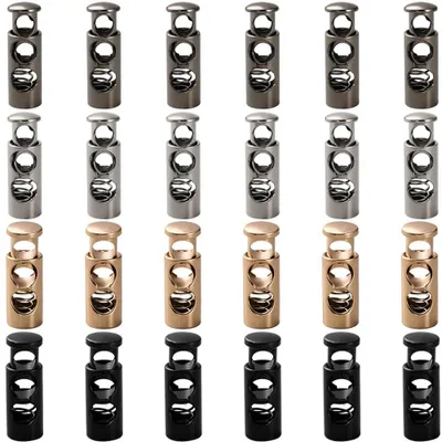 Kordelstopper 24 Stück, 4 Farben, Metall, Doppelloch, 25 mm