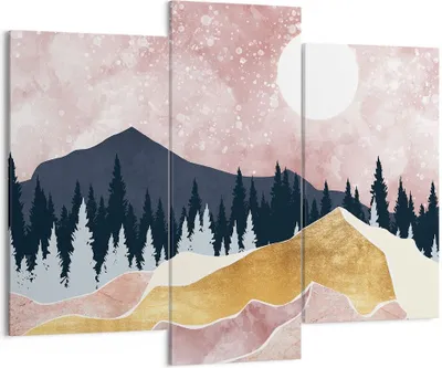 Produktbild von Bild auf Leinwand - Leinwandbild - 3 Teile - Grafik Modern Landschaft - 130x100cm - Wand Bild - Wanddeko - Wandbilder - Leinwanddruck - Bilder - Wanddekoration - Leinwand bilder - CB130x100-4832
