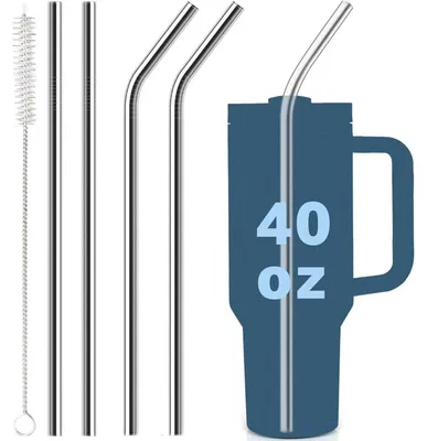 Obrázok produktu pre Nerezové slamky ako náhrada za fľaše Stanley 40 oz, sada 4 kusov s čistiacej kefky, strieborné