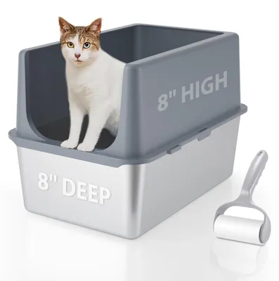 Image de Solidchoice - Litière pour chat en acier inoxydable, grande taille avec couvercle, 40 x 60 cm