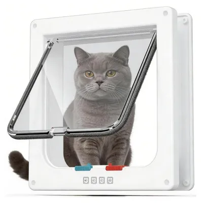 Image de Porte pour animaux de compagnie, modèle 4 voies, en ABS et acrylique, pour intérieur, adaptée aux petits chiens et autres animaux de compagnie