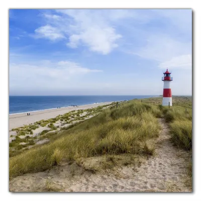 Produktbild von Wallario selbstklebende Möbelfolie/ Tischdecke für Innen und Außen, Größe: 80 x 80 cm - Am Strand von Sylt  Leuchtturm auf der Düne  Panorama