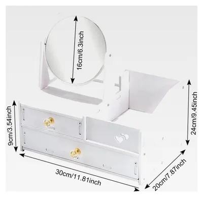 Produktbild von Kosmetik Organizer Weiß mit Spiegel, Schminktisch Organizer für Kommode, Schlafzimmer und Badezimmer