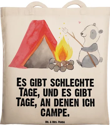 Produktbild von Mr. & Mrs. Panda Schultasche Panda Campen - Transparent - Geschenk, Shopping Tasche, gehen, Tote Bag, Camping, Einkaufstasche, Zelten, Campingplatz, totebag, Tragetasche