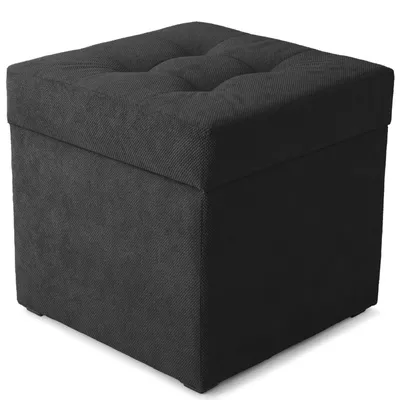 Produktbild von MG Design Polsterhocker Schwarz 45x45 cm - Stauraum 50L, bis 300 kg, stabil & pflegeleicht, für Wohnzimmer, Schlafzimmer & Flur