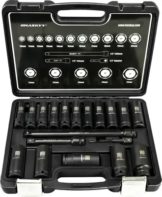 Produktbild von Schlagschrauber Nüsse 10-27mm 1/2" 19-tlg 2x Verlängerung 1/4 Adapter HASKYY