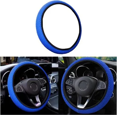 Productafbeelding van Famanu stuurhoes van microvezel, blauw, geschikt voor sturen met een diameter van 37-38 cm