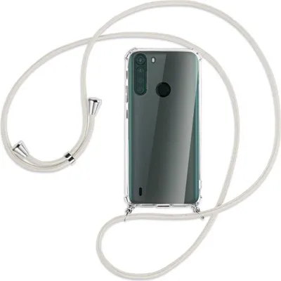 Produktbild von Handykette Backcover-Schutzhülle mit Band (Metall silberfarben) für Motorola One Fusion - broken white