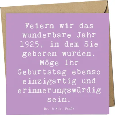 Produktbild von Mr. & Mrs. Panda Grußkarte Spruch 1925 Geburtstag - Lavendeltraum - Geschenk, Klappkarte, faltkarte, Geburtstagsgeschenk, Vintage, doppelkarte, Alter, Happy Birthday