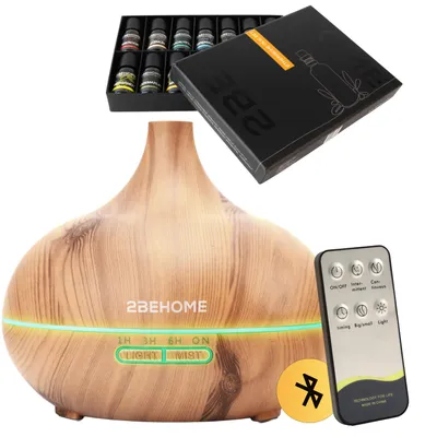 Produktbild von 2BEHOME Aroma-Diffusor-Set mit 16 ätherischen Ölen & Fernbedienung – 550 ml – Aroma-Diffusor und Luftbefeuchter