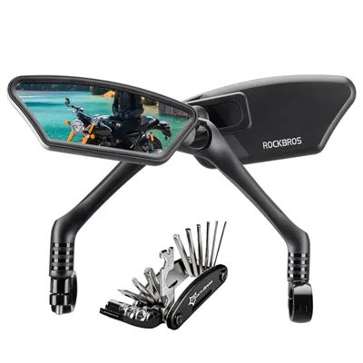Produktbild von ROCKBROS Fahrradspiegel Set Links Rechts 2 Rückspiegel mit 16-in-1 Fahrrad Multitool, 360° verstellbar für MTB E-Bike Schwarz