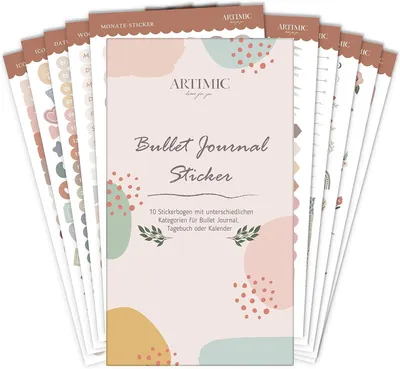 Produktbild von Bullet Journal Sticker Set 1000 Sticker, 10 Blätter, Datumssticker, Symbole, Blumen, Pfeile, Washi Tapes