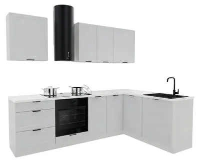Obrázek produktu pro Rohová kuchyňská linka - tvar L - 260x170 cm - Bílá matná - s bílou pracovní deskou - MDF - Hliníkové úchytky - Nábytek - ADELE