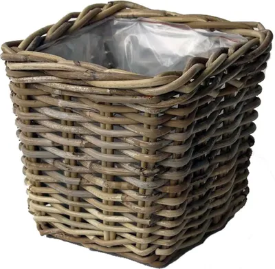 Produktbild von VAN DER LEEDEN Rattan Übertopf Grau quadratisch mit Folienauskleidung 27 cm