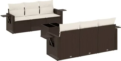 Produktbild von 7-tlg. Garten-Sofagarnitur mit Kissen Braun Poly Rattan