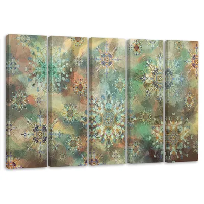 Produktbild von 5-teiliges leinwandbild stern mosaik 100x70 cm Feeby grün wandbild bereit zum aufhängen