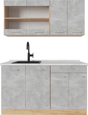 Produktbild von Vicco Single küche R-Line, 140 cm , AP Marmor, Beton/Goldkraft Eiche