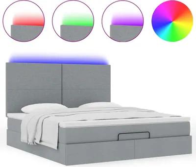Produktbild von Ottoman-Bett mit Matratze & LEDs Hellgrau 180x200 cm Stoff