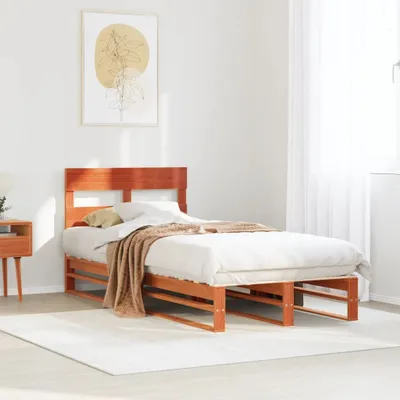 Zdjęcie produktu dla Maison Exclusive – łóżko z litego drewna bez materaca, brązowe woskowane, 75 x 190 cm, drewno sosnowe