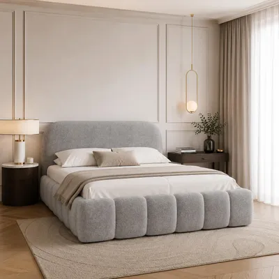 Image de Lit coffre BELLURE, dimensions 180x200, lit double avec rangement et sommier à lattes, aspect boxspring, sans matelas, chambre à coucher - Gris