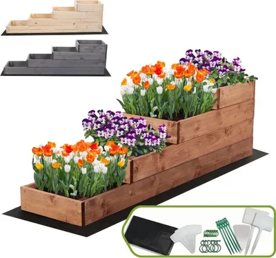 Produktbild von MODO24 Hochbeet Holz, Pflanzkasten, Massivholz, Kiefer, Kräuterbeet, Blumenkasten, Garten, Terrasse, 36x30x120 cm, Braun, ZP07