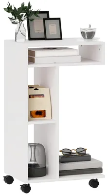 Immagine prodotto di HOMCOM Tavolino da Soggiorno con Rotelle e Mensola Aperta, a Forma di C in Legno, 40x30x69 cm, Bianco