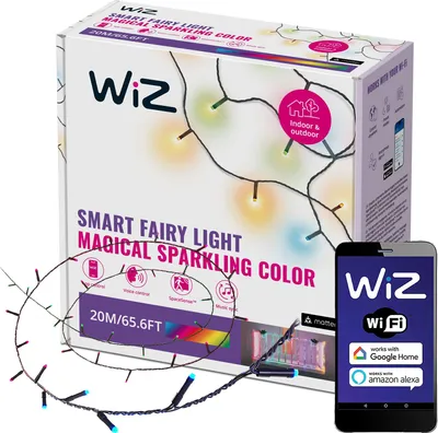 Zdjęcie produktu dla WiZ Lampki Fairy 20 m, Inteligentne oświetlenie sznurkowe, Wi-Fi/Bluetooth, Czarny, Wi-Fi 4 (802.11n), 802.11b, 802.11g, LED, Plastik