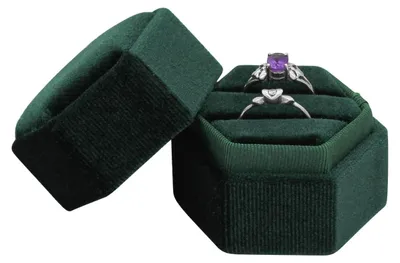 Obrázek produktu pro Krabička na prsteny svatební šperkovnice - Šestiúhelníková - Samet - 5 x 4,4 x 4,1 cm - Béžová, růžová nebo modrá