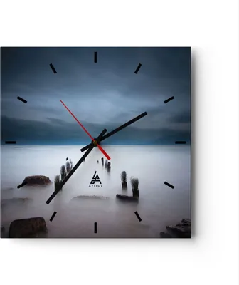 Produktbild von Wanduhr - Quadrat - Glasuhr - Wellenbrecher Nebel Nacht - 30x30cm - Schleichendes Uhrwerk - Lautlos - zum Aufhängen bereit - Dekoration Modern - Wanddekoration aus Glas - C3AC30x30-4416
