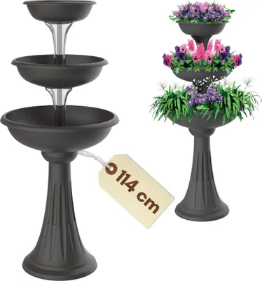 Produktbild von Blumenständer mit 3 Schalen Pflanzturm Pflanzsäule Grau Blumenständer Hoch Mehrstufiger Pflanzenständer für Draußen Blumensäule Pflanzständer Outdoor