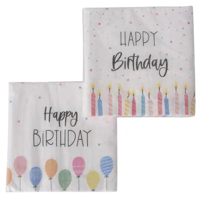 Produktbild von 2 x 20 Servietten 'Happy Birthday' - Geburtstagsservietten Ballons / Kerzen