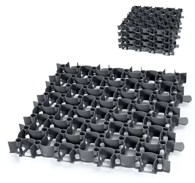 Produktbild von Garronda Rasengitter befahrbar 4 Stück (1 m²) 50x50x4 cm Kunststoff Parkplatzgitter zur Bodenbefestigung Kiesstabilisierung Drainage Stecksystem GD-0224 Schwarz