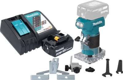 Image de Makita DRT 52 RT1 Fraiseuse de bords sans fil 18 V 6 mm Brushless + 1x batterie 5,0 Ah + chargeur