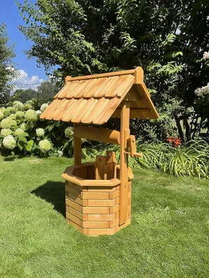 Produktbild von Zierbrunnen, Holzbrunnen, Gartenbrunnen, Brunnen imprägniert 1,0m massiv