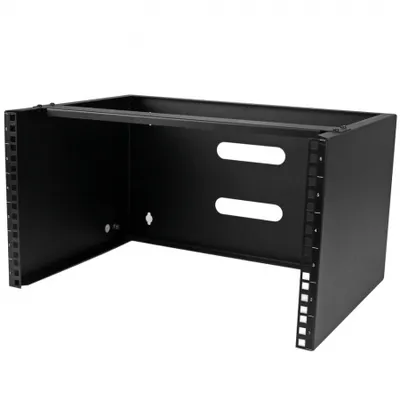 Produktbild von StarTech.com Halterung für Patchpanel, 6U Rack für Wandmontage, Befestigung für Netzwerk-Geräte, robuste Konstruktion, Slotblech für Patchfeld, 35,5 cm tief, in Schwarz - Gehäuse - geeignet für Wandmontage - Schwarz - 6U - 48.3 cm (19")