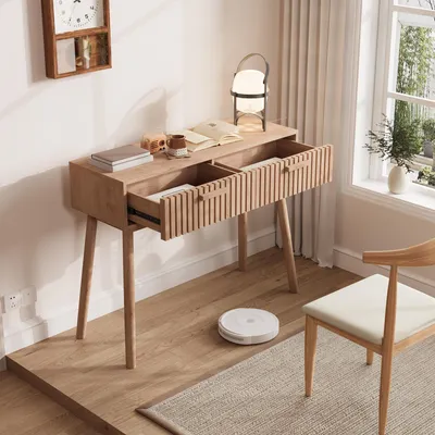 Produktbild von UnboxG Konsolentisch 100cm mit 2 Schubladen, Beistelltisch aus Holz in Natur, Flurtisch/ Sofatisch im modernen Design, Aufbewahrung & Deko