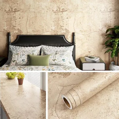 Zdjęcie produktu dla Folia samoprzylepna PVC imitująca beton, wodoodporna, marki Unyqoos®, o wymiarach 40 cm x 2 m, w kolorze beżowo-brązowym, do dekoracji ścian i mebli