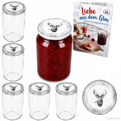 Obrázek produktu pro Sada 6 sklenic "Sturzglas" o objemu 720 ml, sklenice Alois Hirsch, včetně víček a receptáře