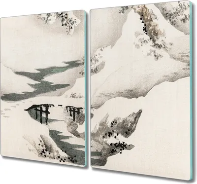 Produktbild von Coloray Hackbrett Küchenbrett Kochplattenabdeckung Schneidebrett Herdabdeckplatte 2x30x52 cm - Winter Baum Schnee Fluss