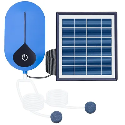 Produktbild von Solar Luftpumpe Set für Teich, Aquarium & Hydroponik, 1,5W Sauerstoffpumpe mit Akku, Luftschlauch & Sprudelstein