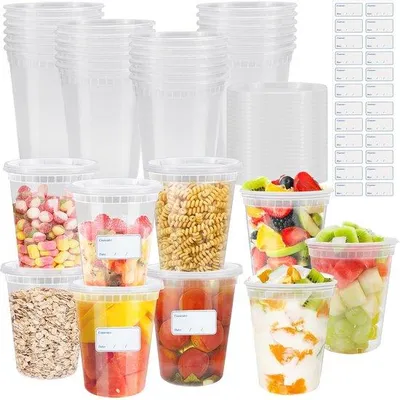 Obrázok produktu pre Recyklovateľné plastové obaly, 24 jednorazových pohárov s viečkami, nádoby na potraviny na polievky a občerstvenie (32 oz, 950 ml)
